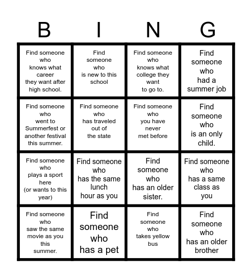 Getting to Know Each Other Bingo Card