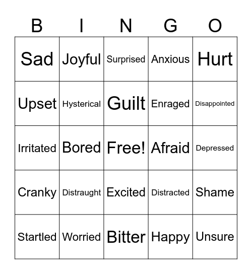 Emotions Bingo Card