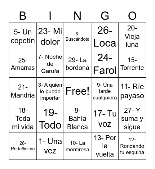¡Tango Bingo! Bingo Card