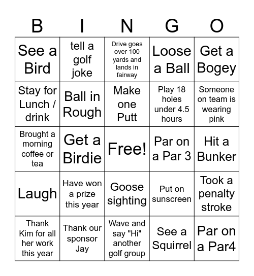 Lindsay Women's 100th Day of Golf Bingo Card