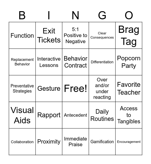 Classroom Management Bingo Card