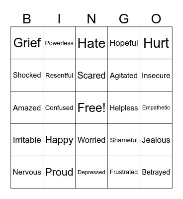 Emotions Bingo Card