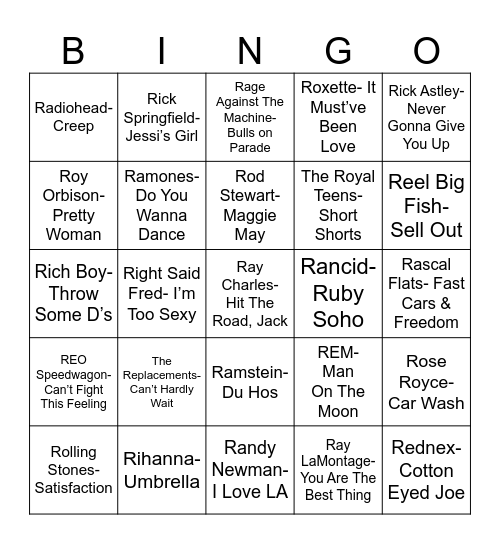Radio Bingo RRR Bingo Card