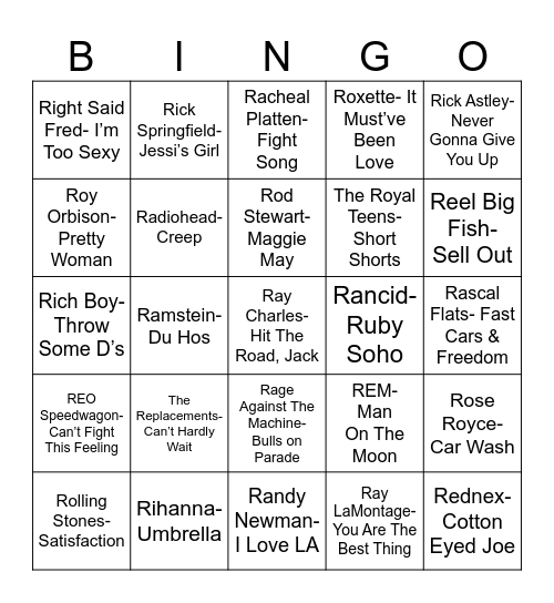 Radio Bingo RRR Bingo Card