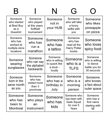 Geek Squad Agent Bingo Card