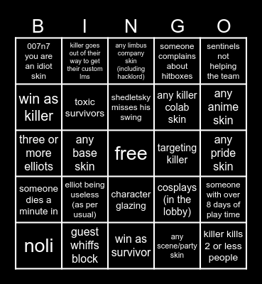 forsaken Bingo Card