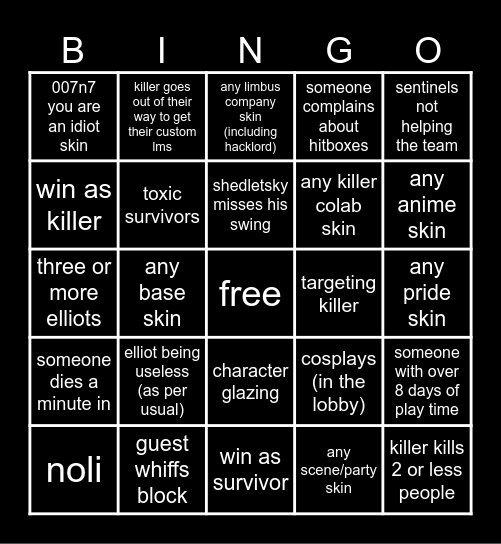 forsaken Bingo Card