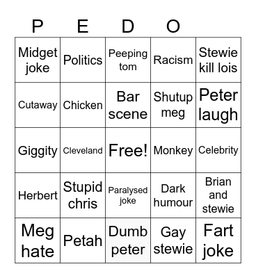 Family guy Bingo Card