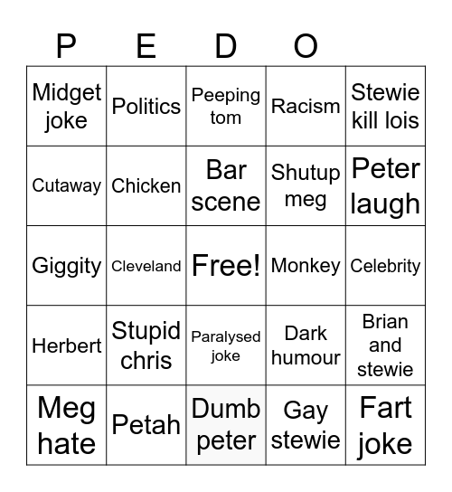 Family guy Bingo Card