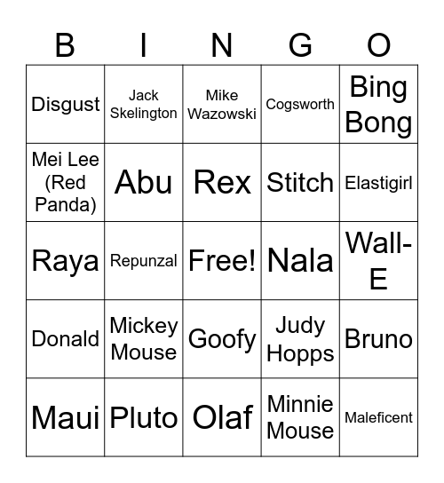 Disney Scavenger Hunt Bingo Card
