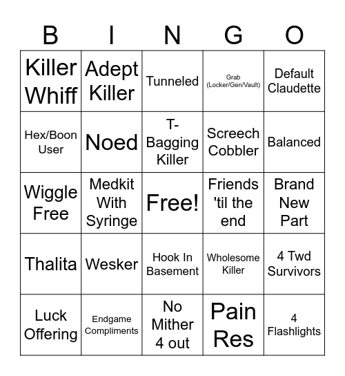 Backrooms DBD Bingo Card