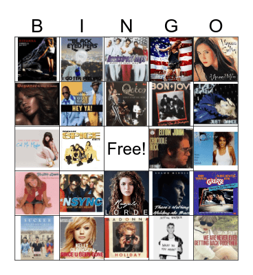 Pop Music Bingo Card