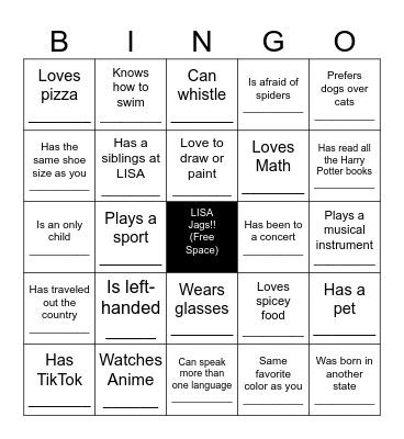 Getting To Know You Bingo Card