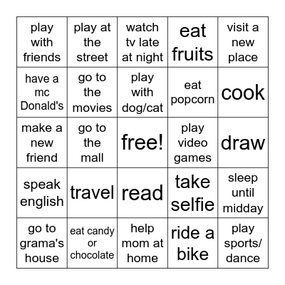 VACATION BINGO Card