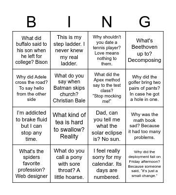 Cringe fest bingo Card