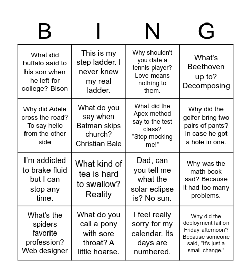 Cringe fest bingo Card