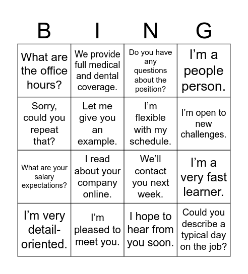 Untitled Bingo Card