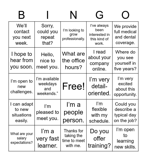 Untitled Bingo Card