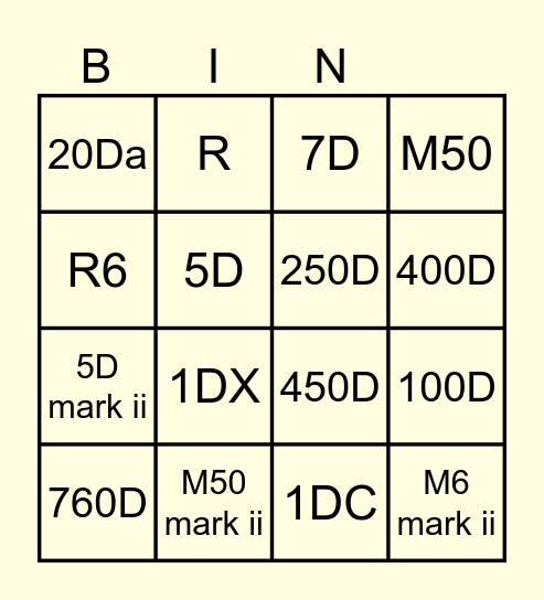 bingo aparatnicze canon #1 Bingo Card