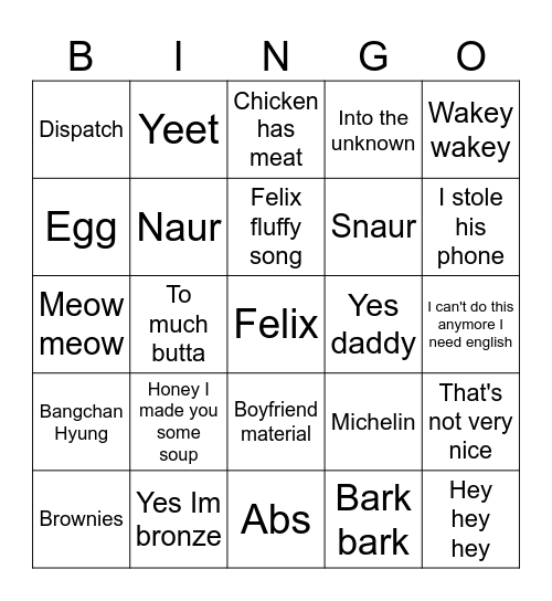 Felix Bingo Card