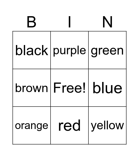 Colors Bingo Card