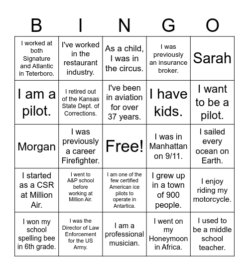 Million Air ILO Bingo Card