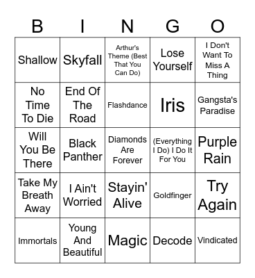 Songs Written for Movies Bingo Card