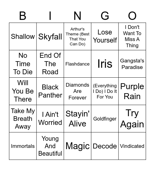 Songs Written for Movies Bingo Card