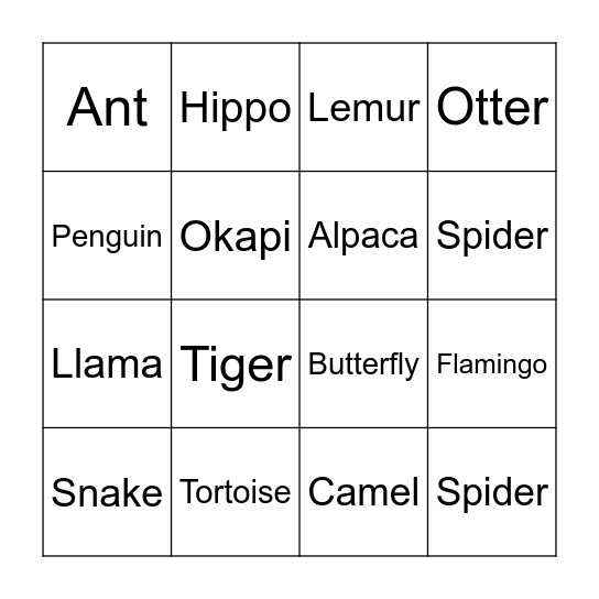 ZOO BINGO Card