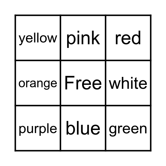 Color Word Bingo Card