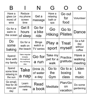 Wellness Bingo Card