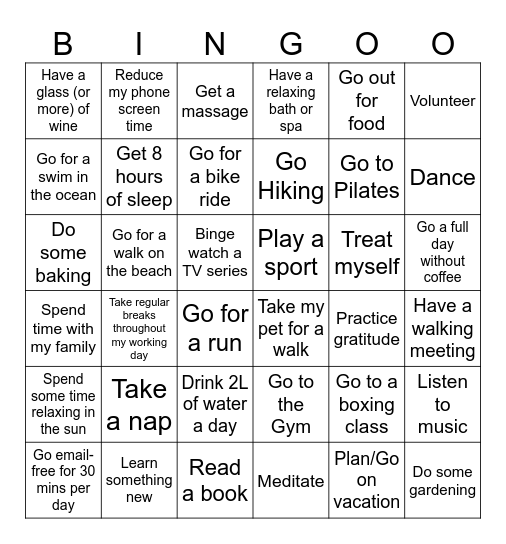Wellness Bingo Card