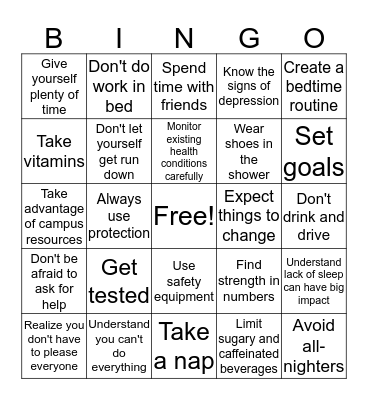 Health & Wellness Bingo Card
