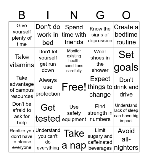 Health & Wellness Bingo Card