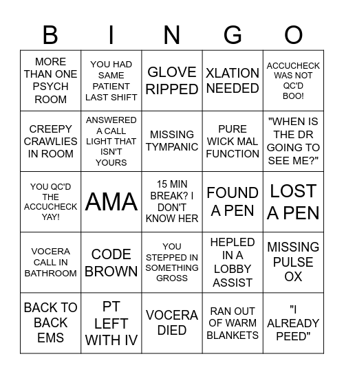 EMERGENCY BINGO Card