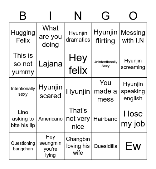 Hyunjin Bingo Card