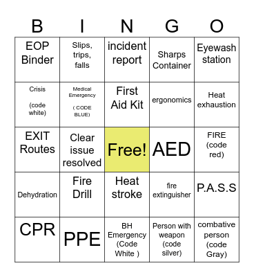 Safety Bingo Card