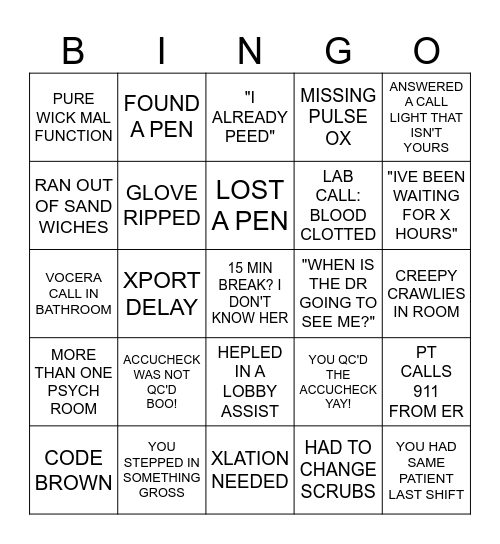 EMERGENCY BINGO Card
