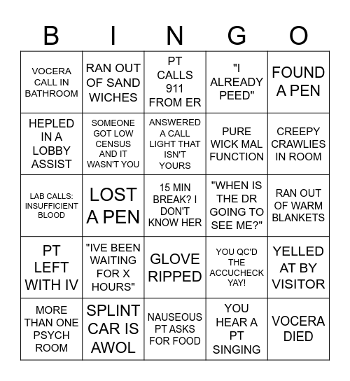 EMERGENCY BINGO Card