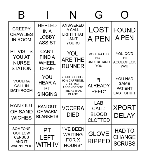 EMERGENCY BINGO Card