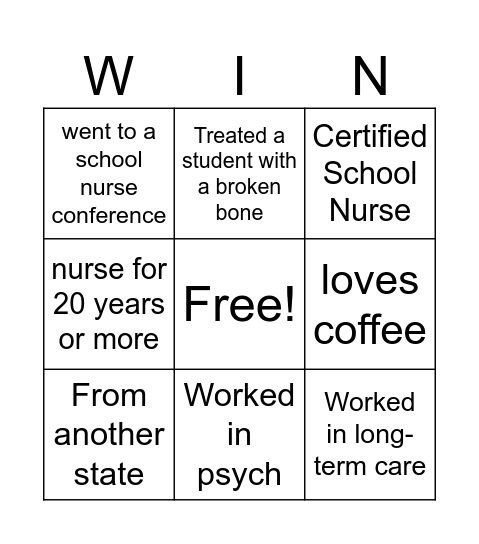 School Nurse Bingo Card