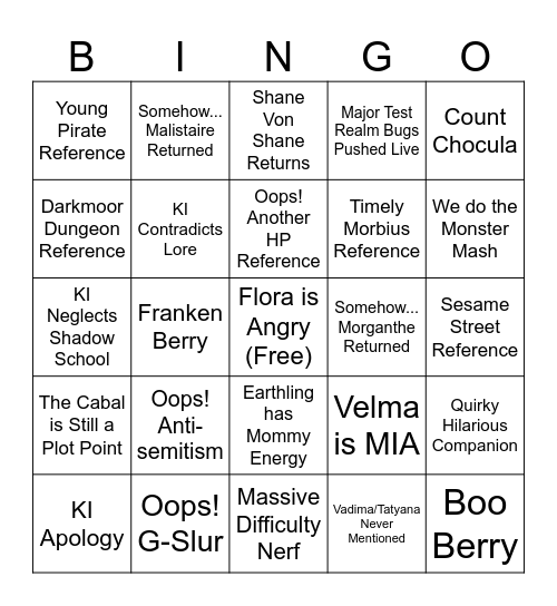 Darkmoor Bingo Card