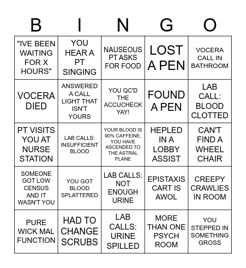 EMERGENCY BINGO Card