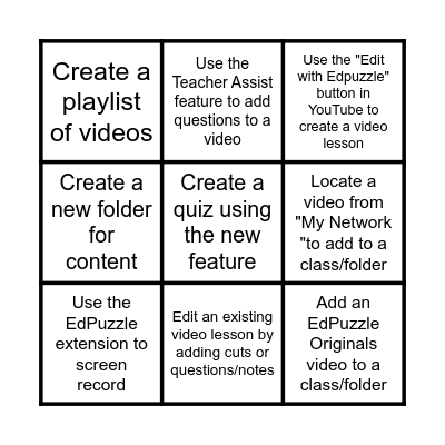 EdPuzzle PD Choice Board Bingo Card