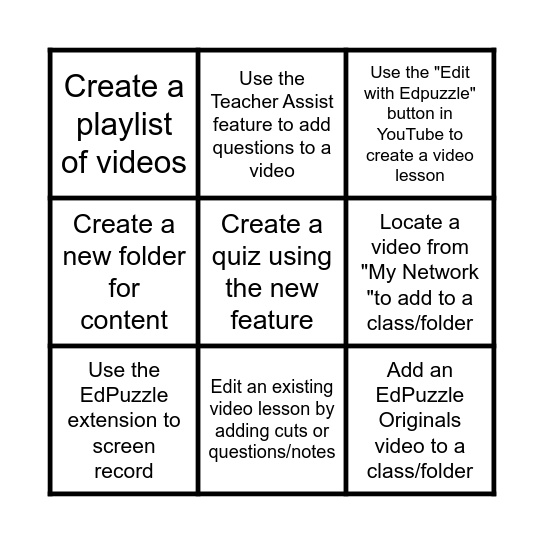 EdPuzzle PD Choice Board Bingo Card