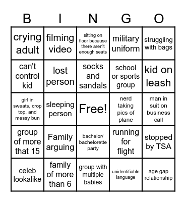 Airport Bingo Card