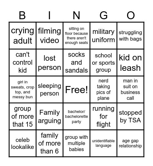 Airport Bingo Card