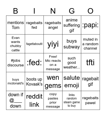 Mic Daily Bingo Card