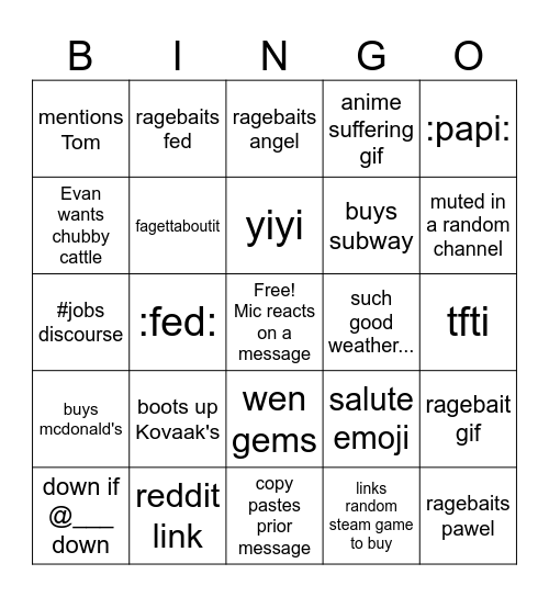 Mic Daily Bingo Card