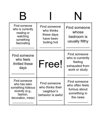 Extreme adjectives Bingo Card